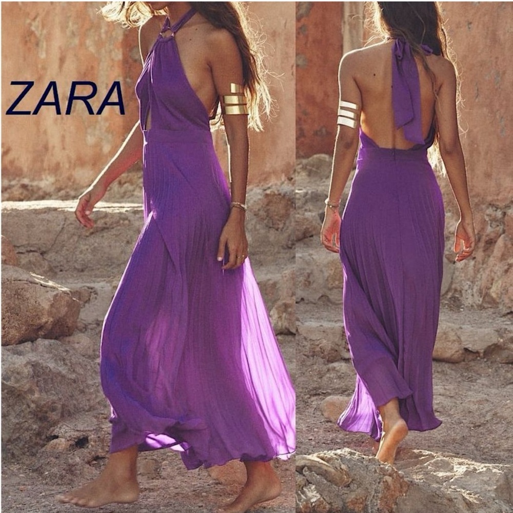 Zara Purple Halter Backless Maxi Dress